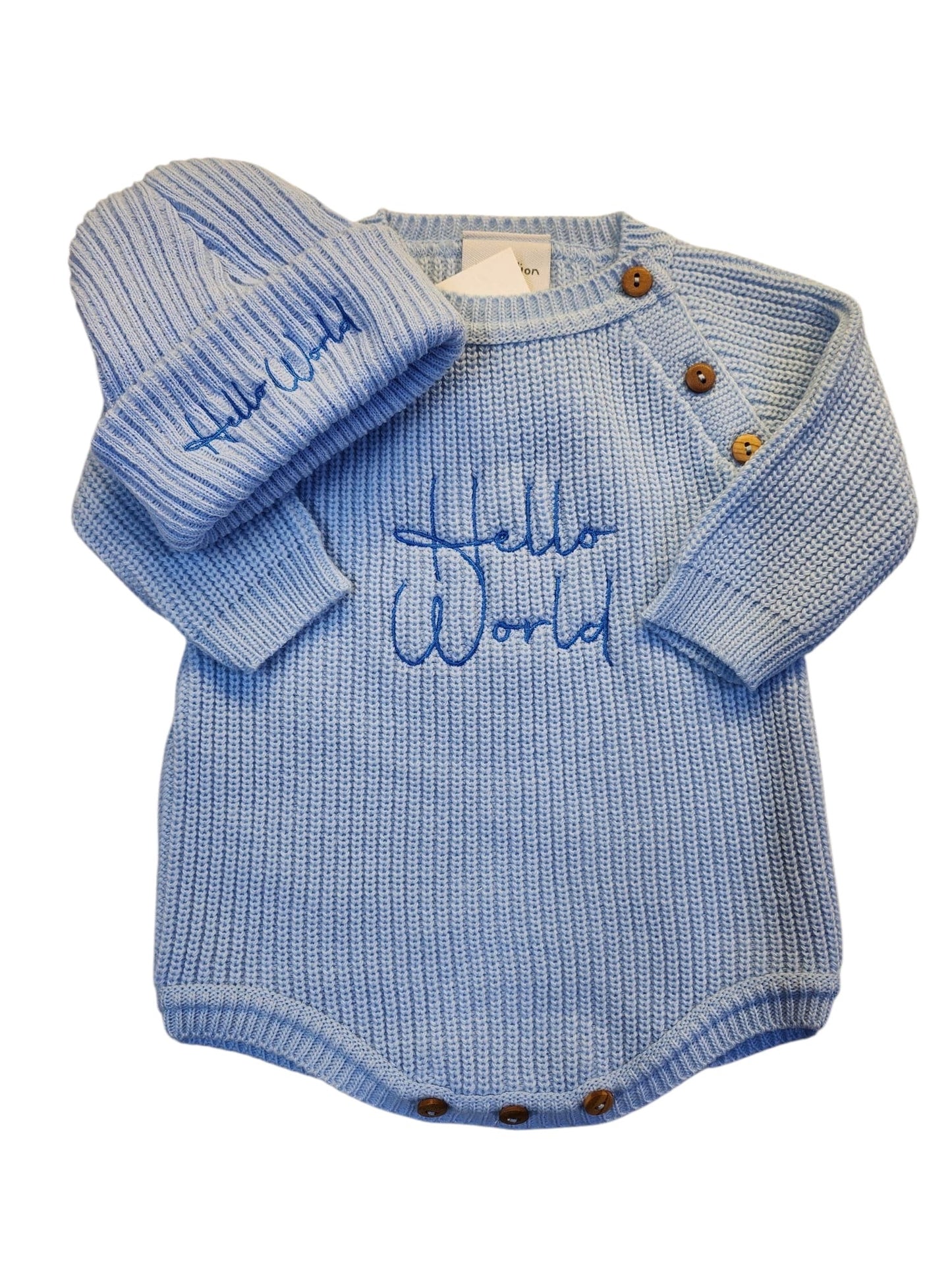 Dandelion Knitted Romper Hello World Embroidered with Matching Hat