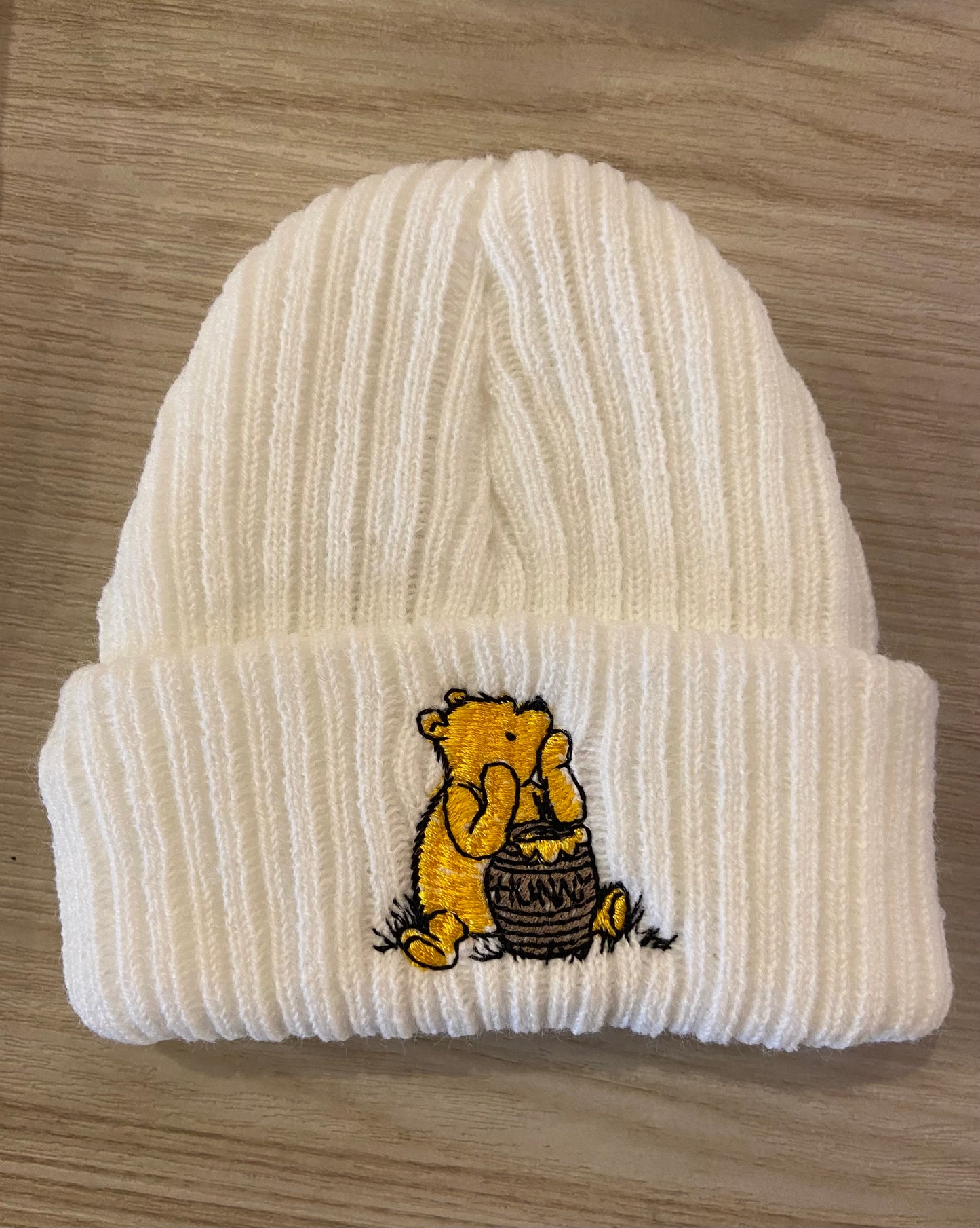 Beanie Hat Knitted with Bear Embroidery