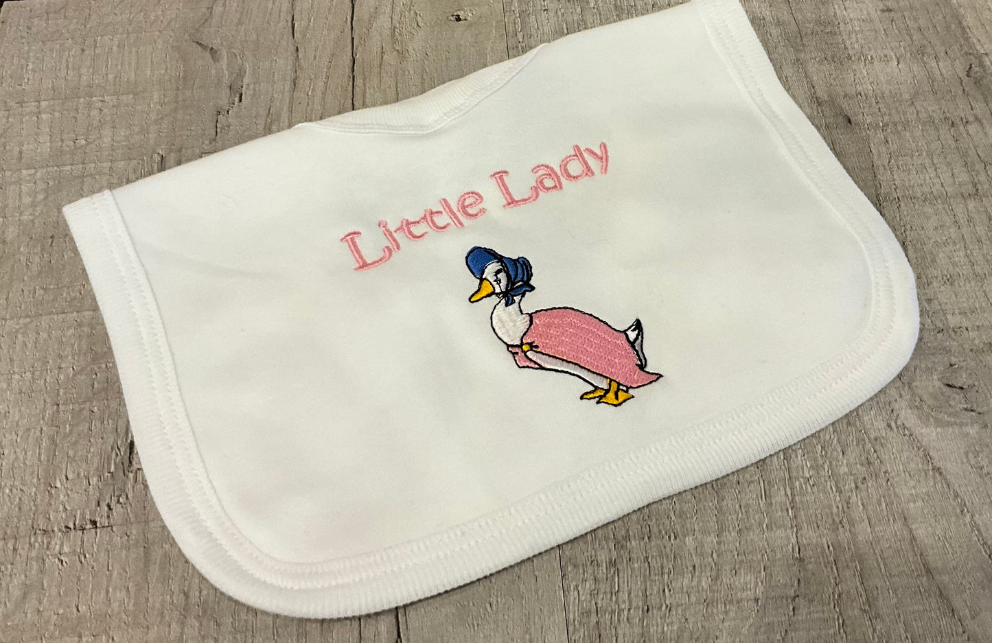 Pop Over Head Cotton Bib with Little Lady Embroidered