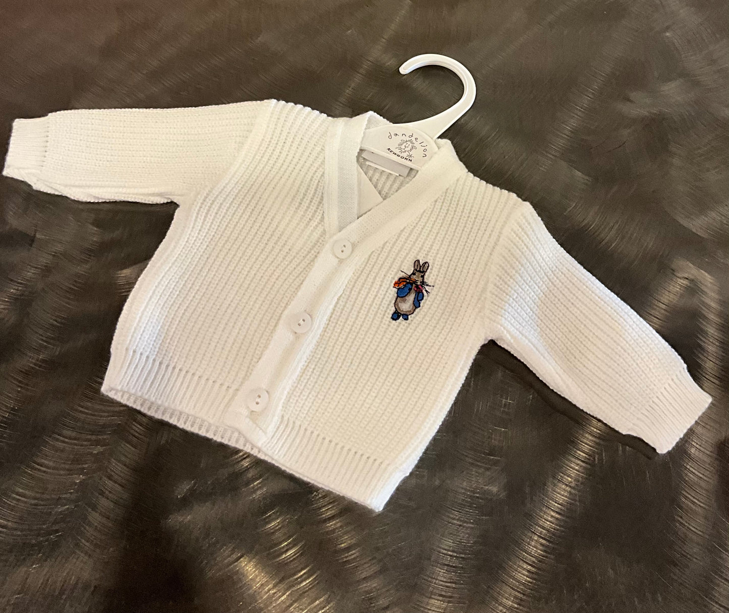 Dandelion White Cardigan with Embroidered Rabbit