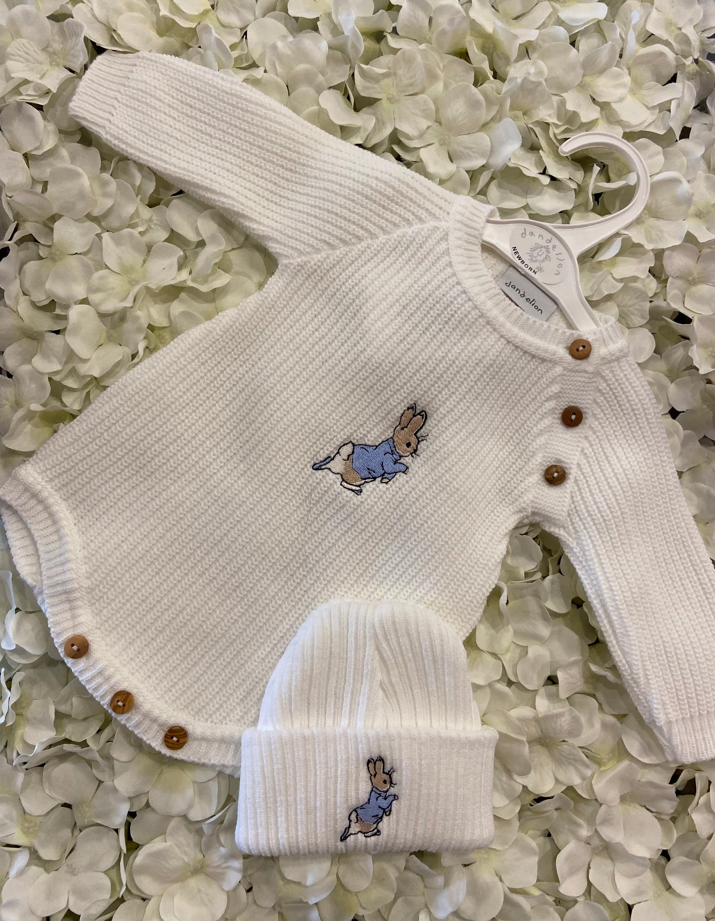 Dandelion Knitted Set Embroidered Peter Rabbit with matching Hat