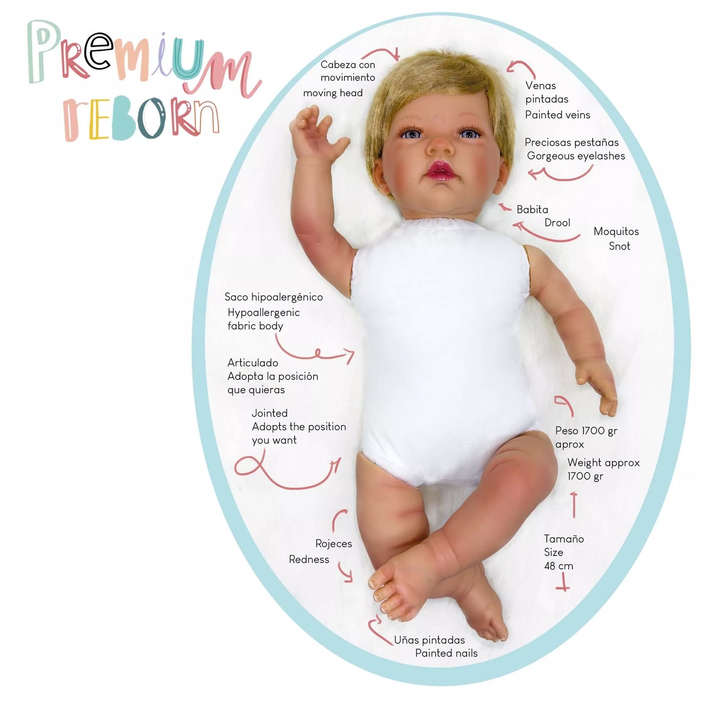 Nines d’Onil Premium Reborn Doll Weighted 48 cms