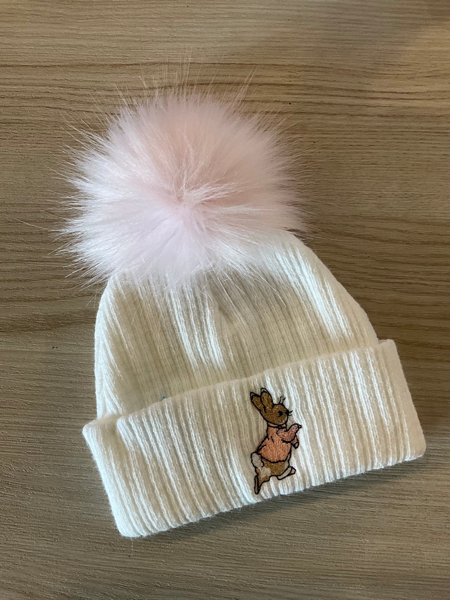 Rabbit Single Large Faux Fur Pom Pom Hat