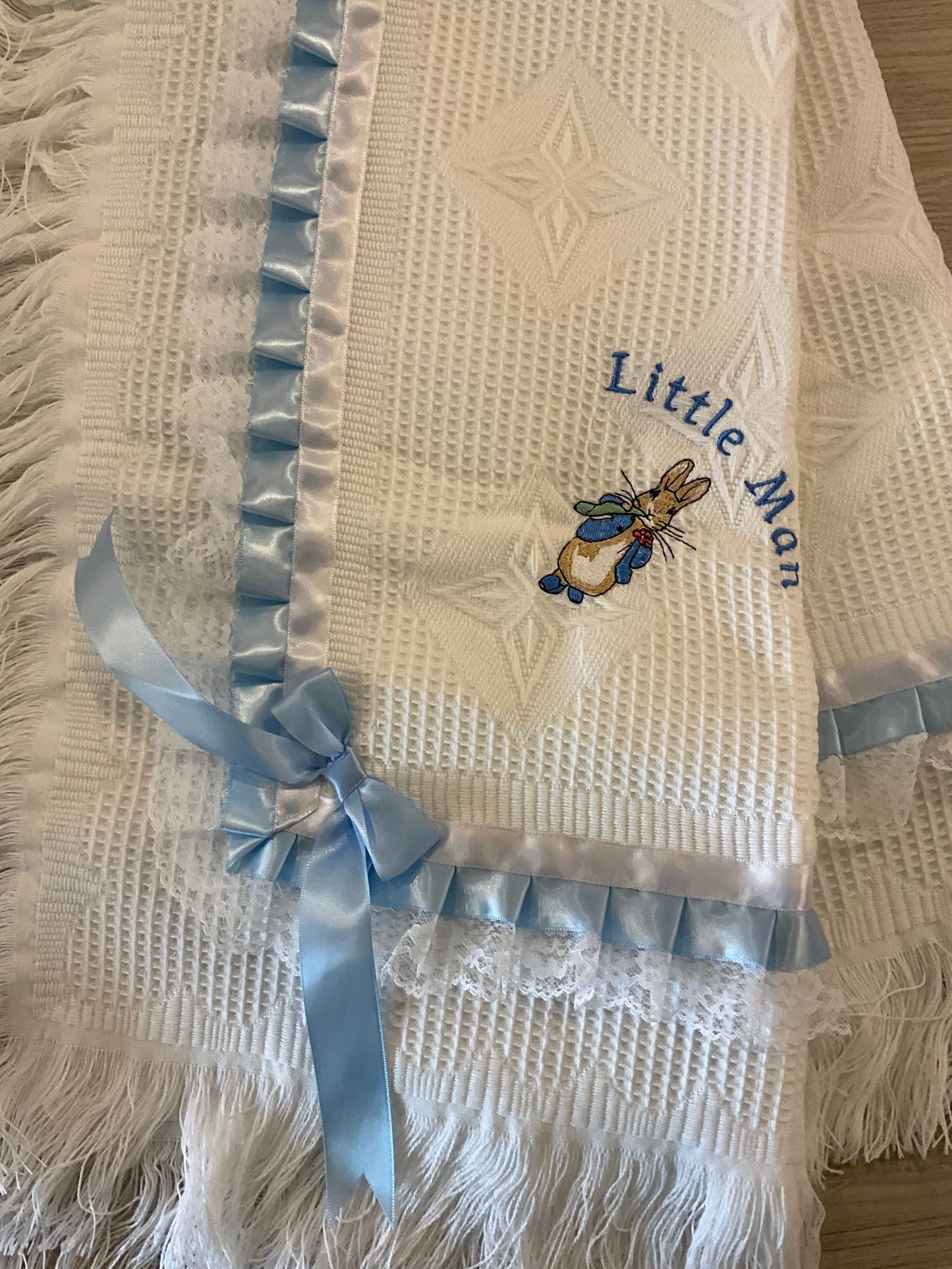 Beautiful Large Fringe Shawl with Little Man Rabbit Embroidery