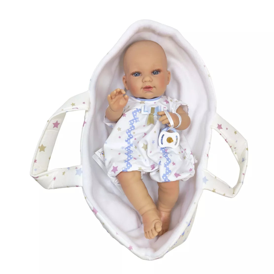 Nines d’Onil Baby Boy Doll Full Vinyl Bodied in Carrycot