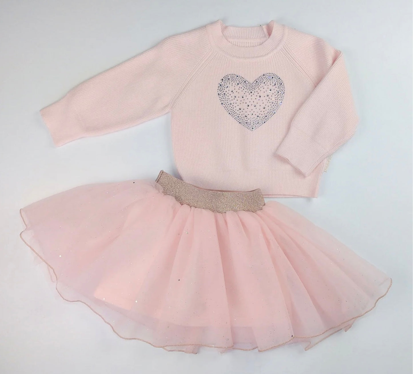 Beau Kid Tutu Skirt with matching fine knit sequin heart top set