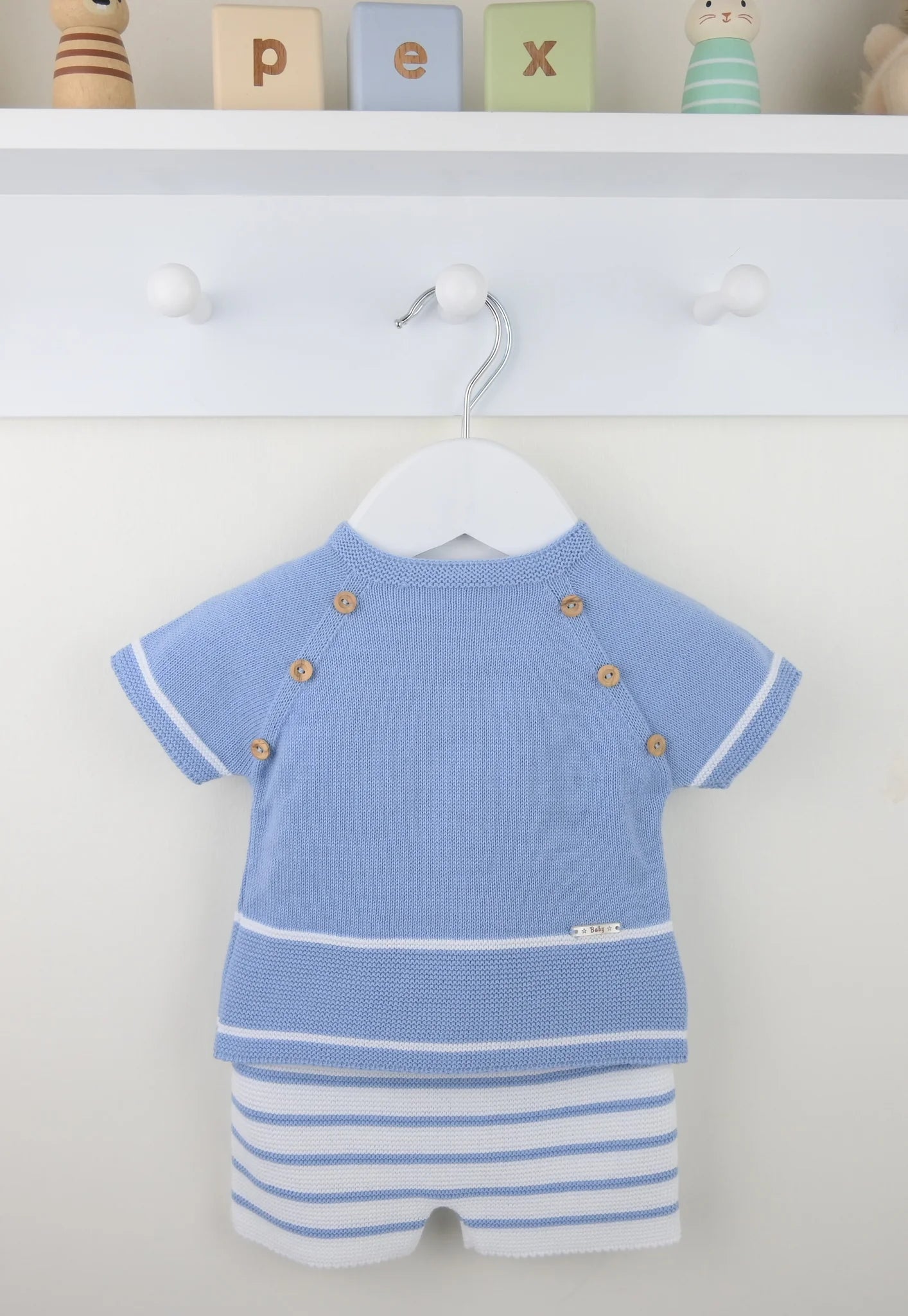 Pex Dusky Blue/White Knitted Short Set