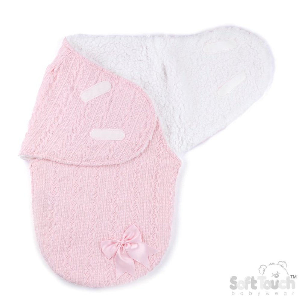 Soft Touch Baby Cable Swaddle Wrap with Sherpa Lining