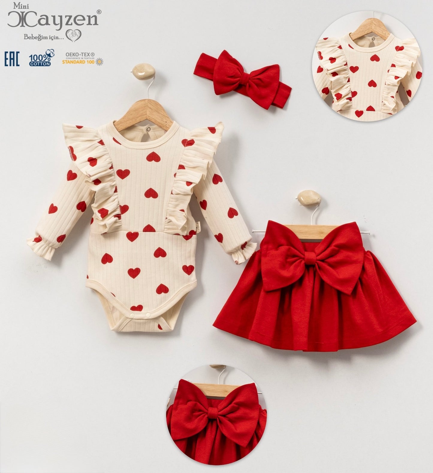 Mini Cayzen Three Piece Red Heart Girls Set