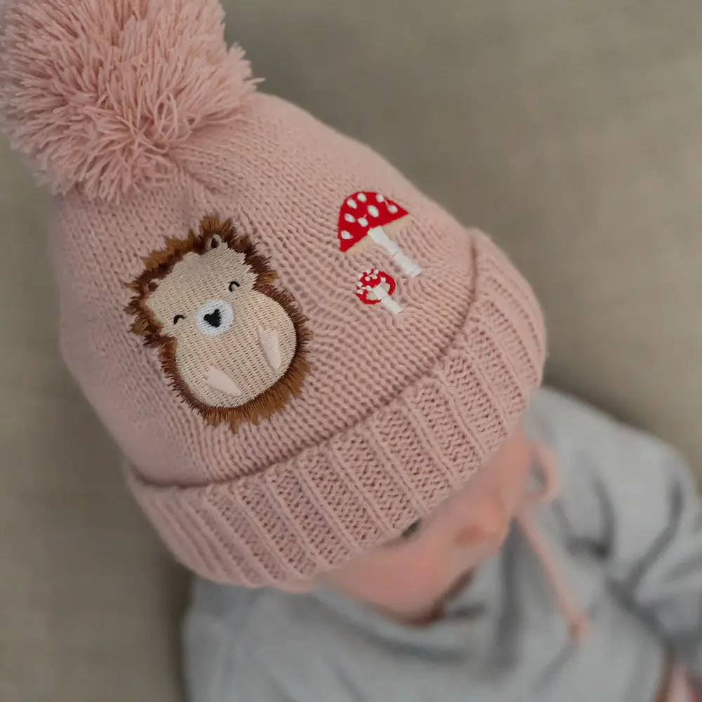 Ziggle Baby Woodland Design Knitted Pom Pom Hat with Matching Mitts