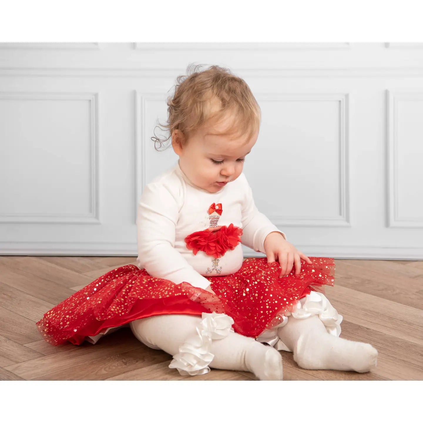 Caramelo Kids Red Sparkle Skirt and Bodysuit Set