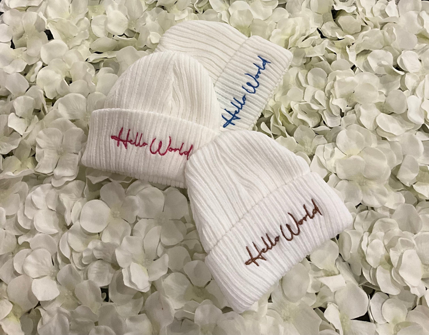 Hello World Embroidered Baby Beanie Hat First Size Newborn