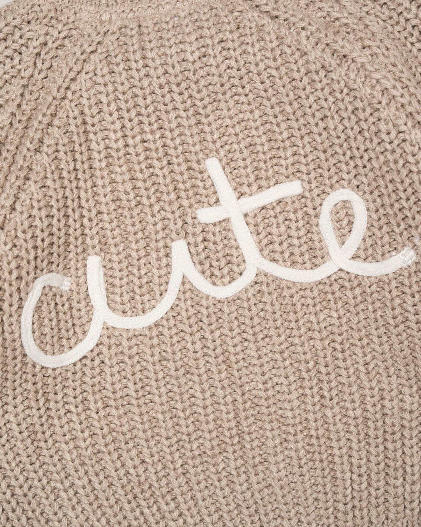 Rock a Bye Boutique Beige Cardigan with Embroidered CUTE on back