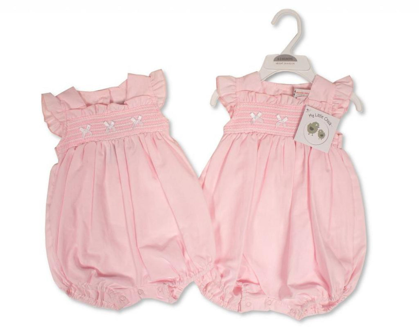 Little Chick Pink Smocked Baby Girls Romper with Bows