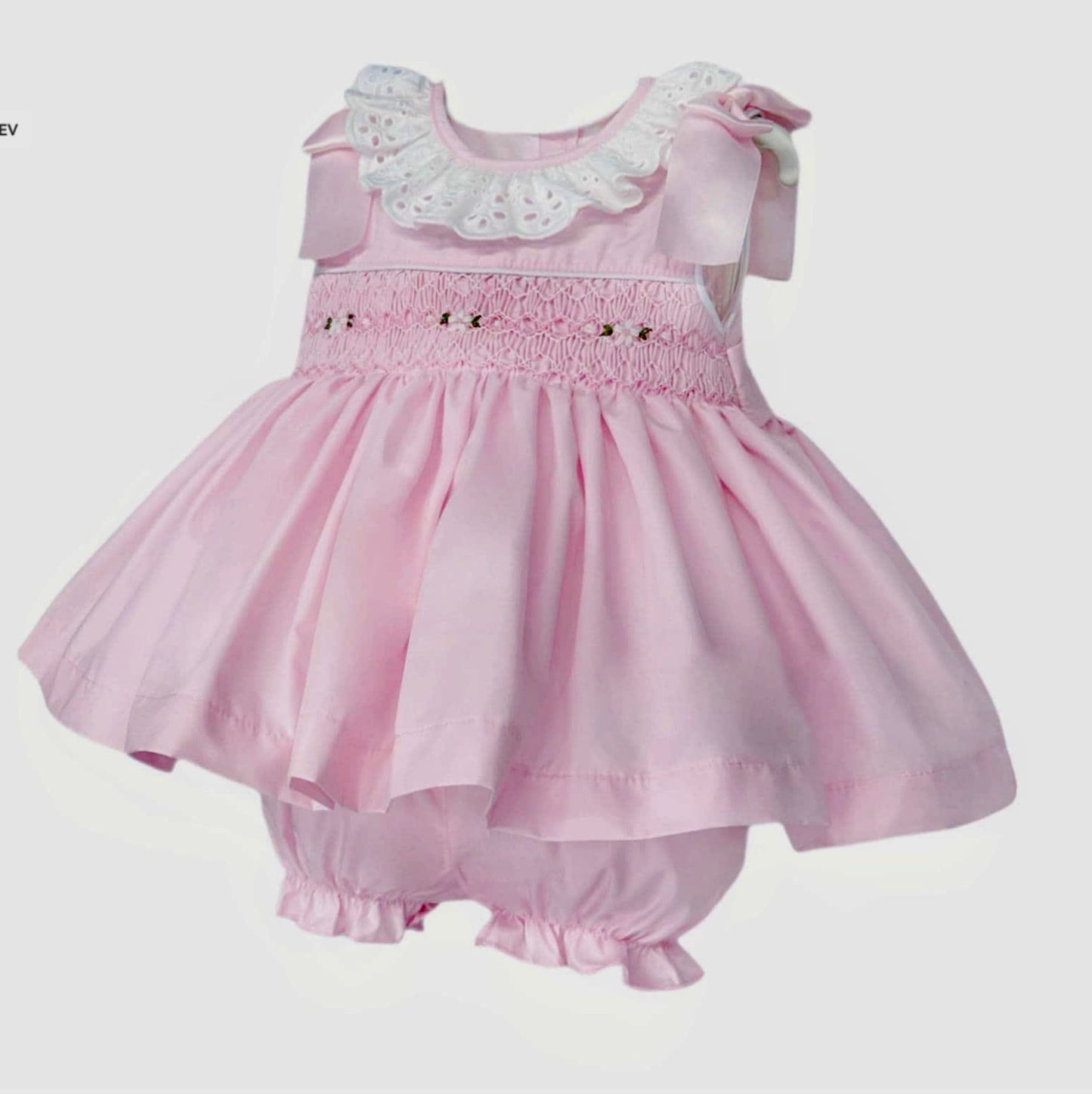 Wee Me Pink Girls Smocked Embroidered Dress with matching Pants