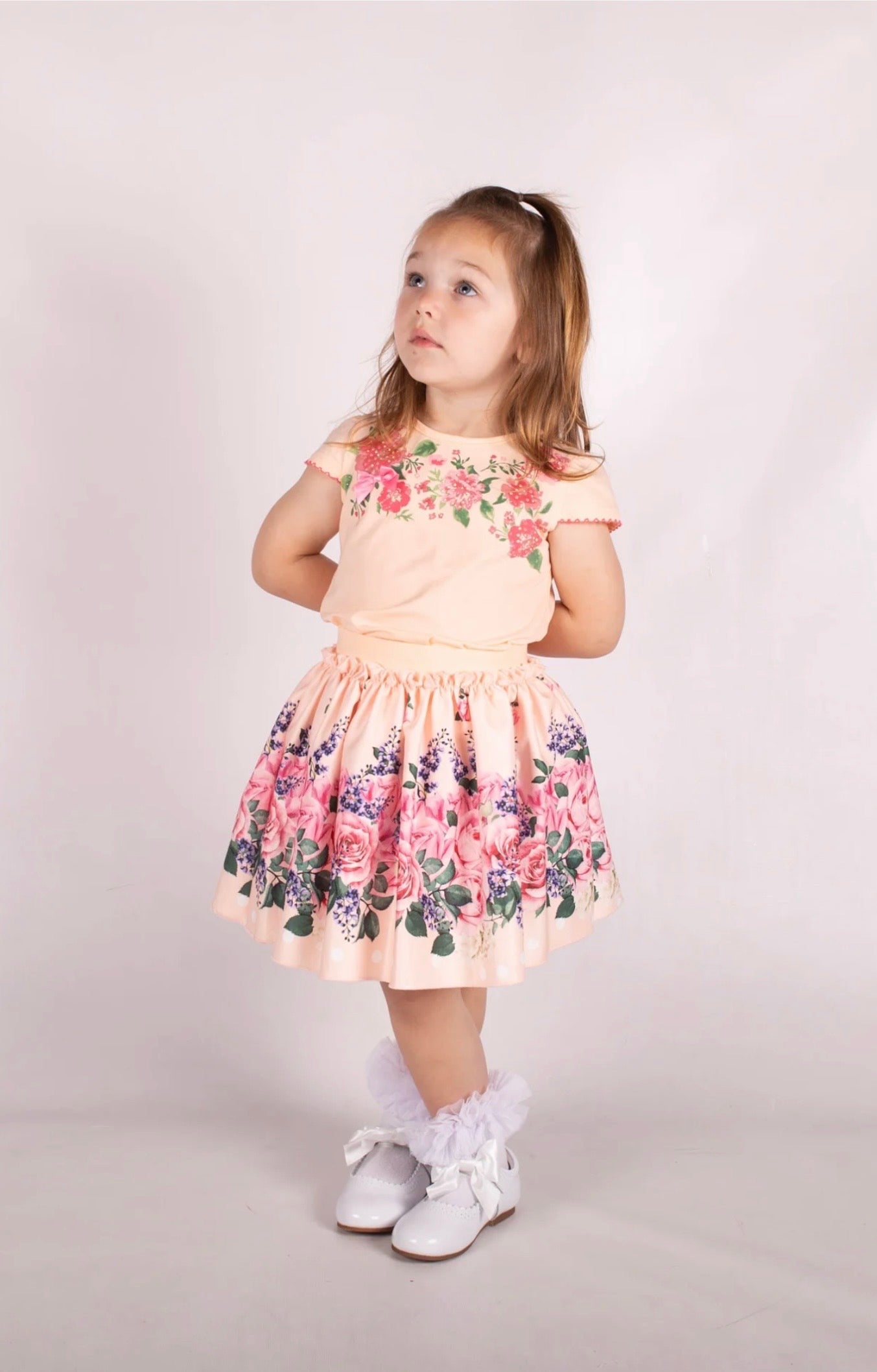 Beau Kid Peach/Pink Floral Skirt and Top Set