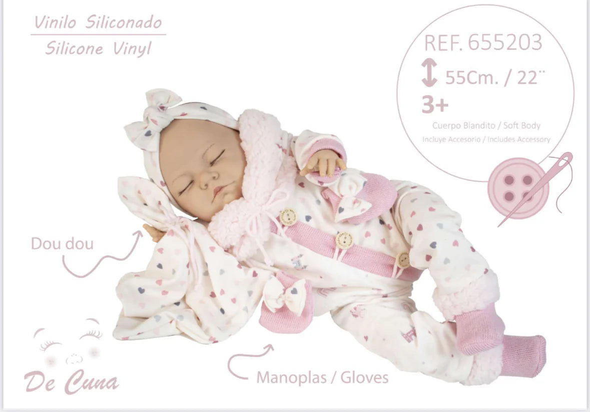 De Cuna Silicone Vinyl 55 cms Sleeping Baby Doll Made in Spain