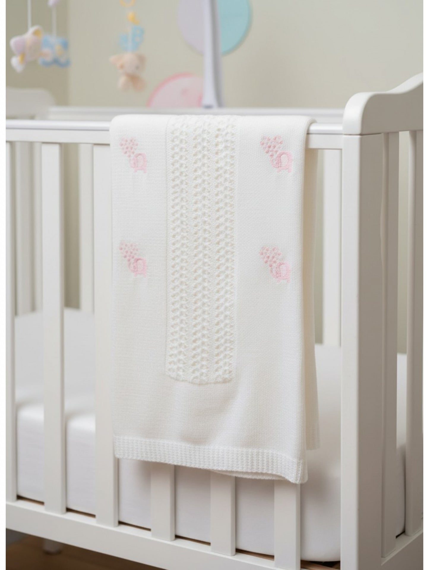 Snuggle Baby Beautiful Knitted Shawl with Embroidered Elephant’s Choose Pink or Blue