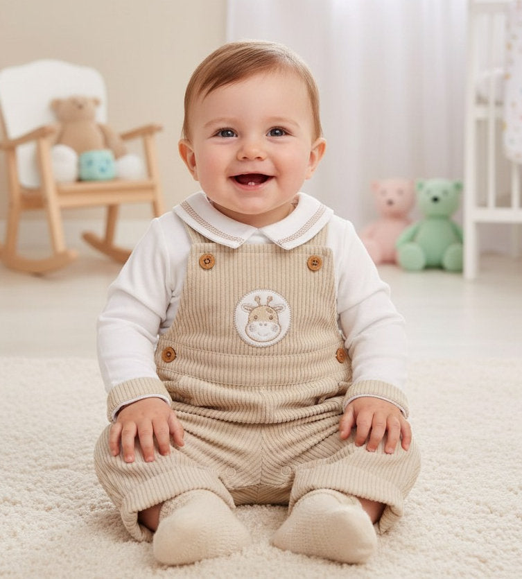 My Little Chick Soft Corduroy Giraffe Dungaree Set