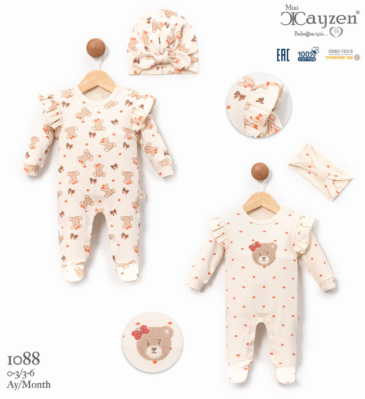 MiniCayzen Twin Pack of Two Teddy Rompers