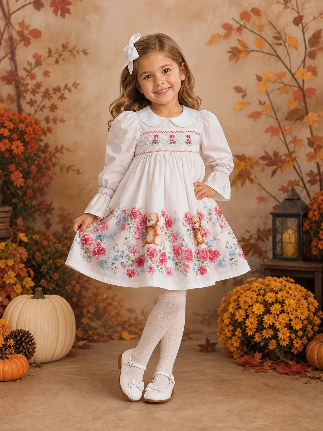 Beau Kid Beautiful Smocked Embroidered Floral Teddy Dress