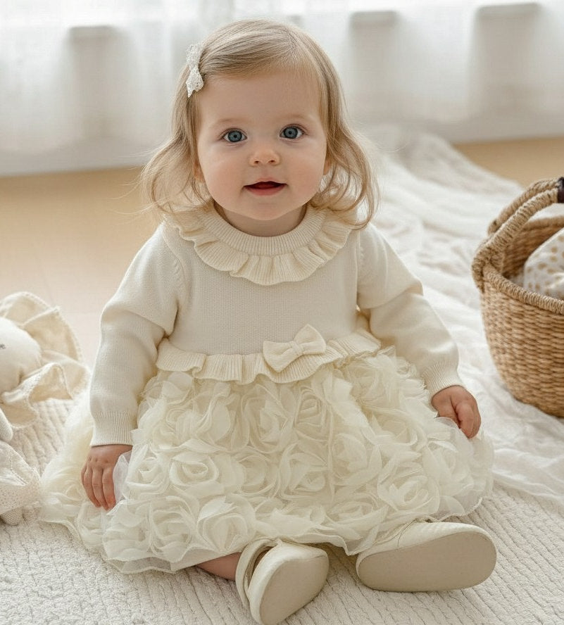 Sevva Cream Knit and Rosette Dress