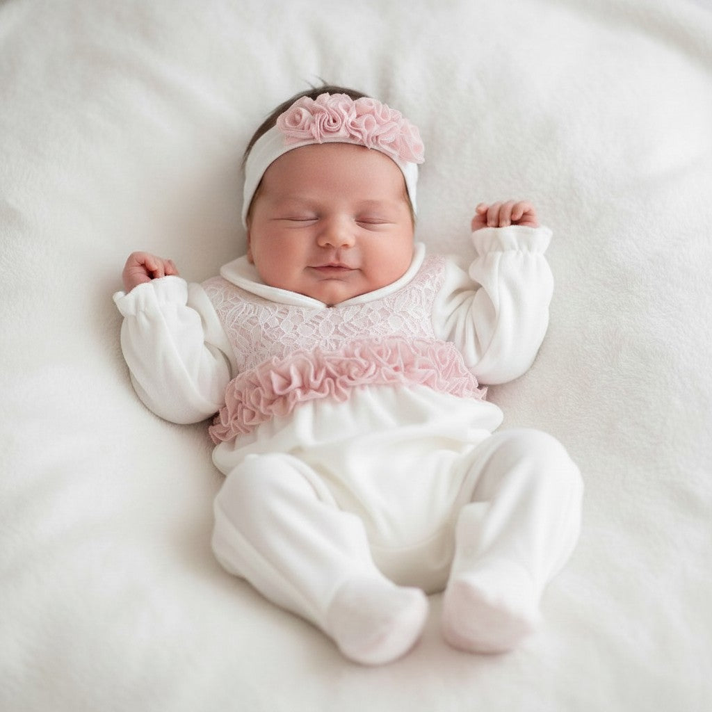Bello Joy Lace and Ruffles All in One with Matching Headband