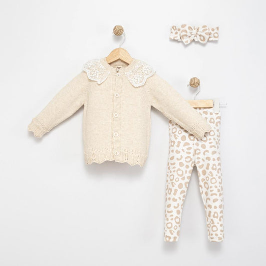 Babymy Three Piece Cardigan, Leggings and Hairband Set