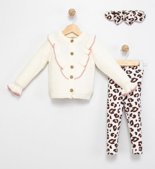 Babymy Three Piece Cardigan, Leggings and Hairband Set