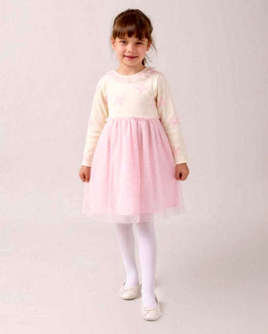 Bupper Kids Bow Dress with Tutu Gathered Skirt, Frill Neck