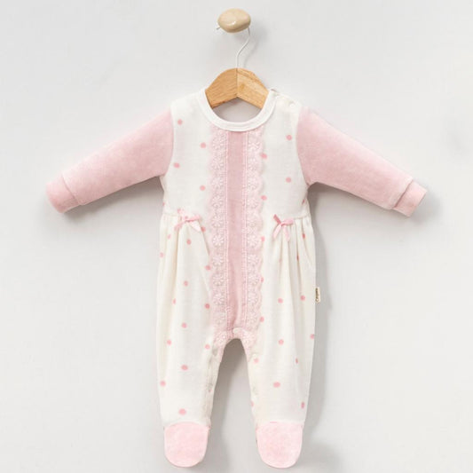 Mini Cayzen Lace Frill Velour All in One Romper