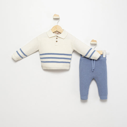 Babymy Baby Boys Knitted Striped Top with matching bottoms