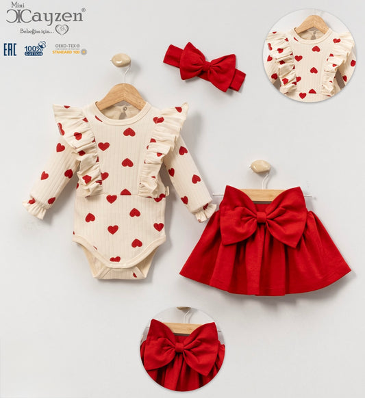 Mini Cayzen Three Piece Red Heart Girls Set