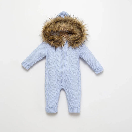 Babymy Knitted All in One with Faux Fur Hood Fully Lined