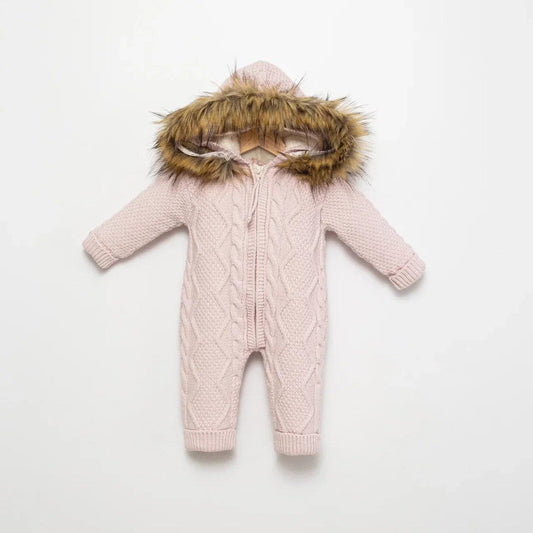 Babymy Knitted All in One with Faux Fur Hood Fully Lined