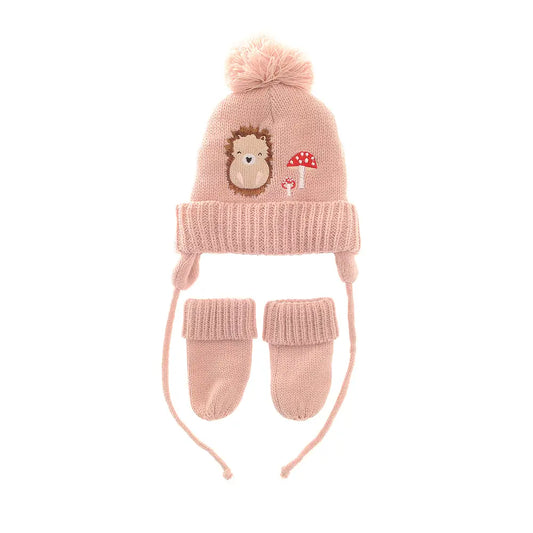 Ziggle Baby Woodland Design Knitted Pom Pom Hat with Matching Mitts