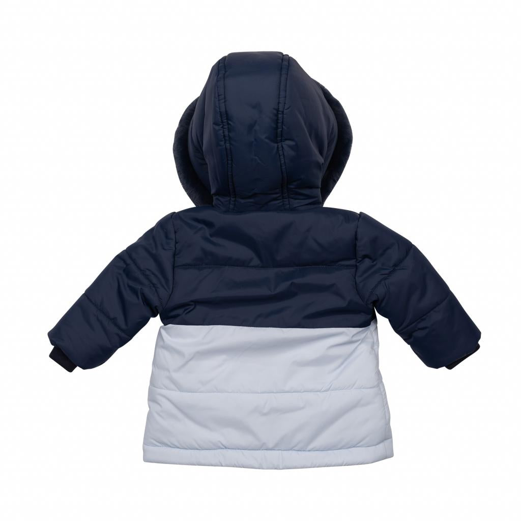 Mintini Boys Blue Navy Faux Fur Trim Hooded Jacket