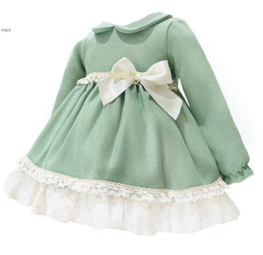 Wee Me Girls Green Lace Puff Ball Dress with Pants