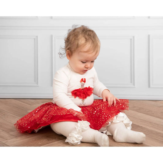 Caramelo Kids Red Sparkle Skirt and Bodysuit Set