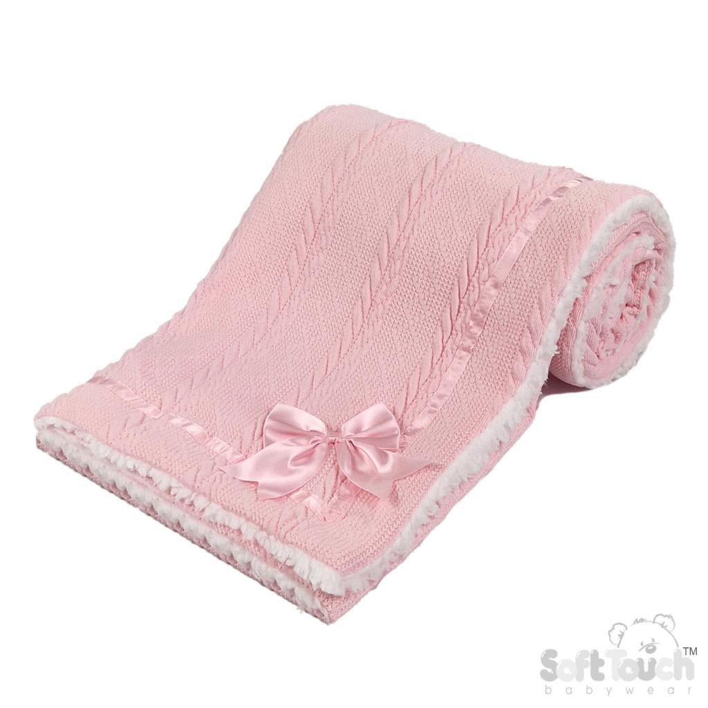 Soft Touch Chevron Knit Blanket Wrap with Sherpa Fleece Backing 3 Colours
