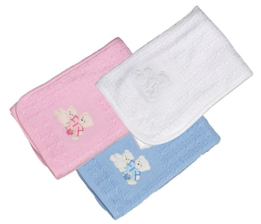Dandelion Knitted Fleece Teddy Bear Embroidered Blanket 3 Colours
