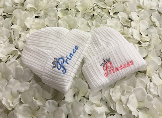 Baby Beanie Hat Embroidered Prince or Princess Newborn