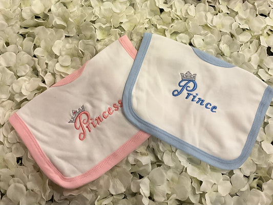 Cotton Embroidered Bib Prince or Princess