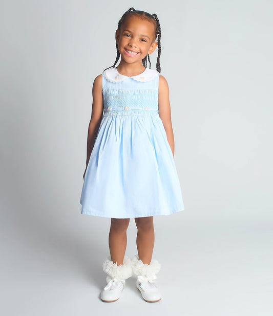 Beau Kid Girls Smocked Embroidered Dress Blue or Lemon