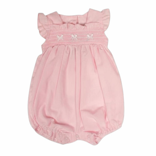 Little Chick Pink Smocked Baby Girls Romper with Bows