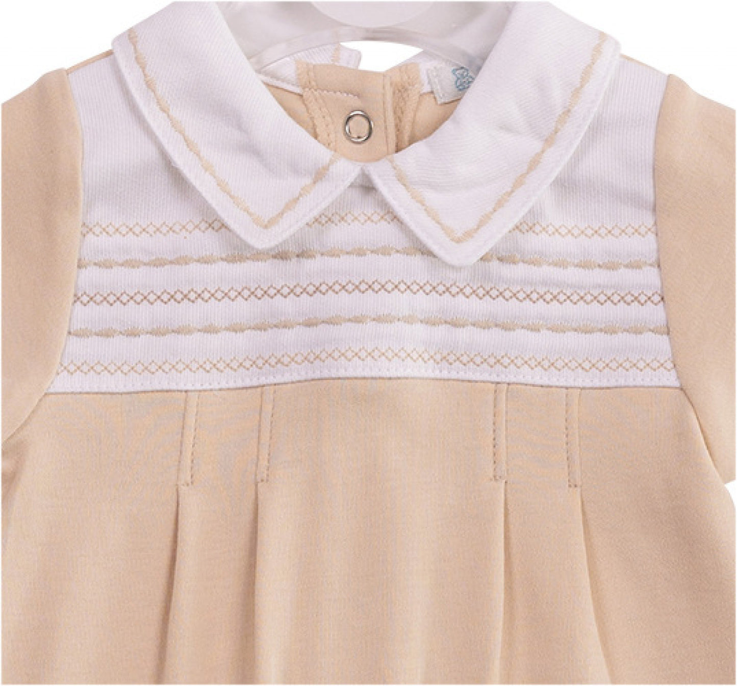 Mintini Boys Embroidered Panel Two Piece Beige Short Set