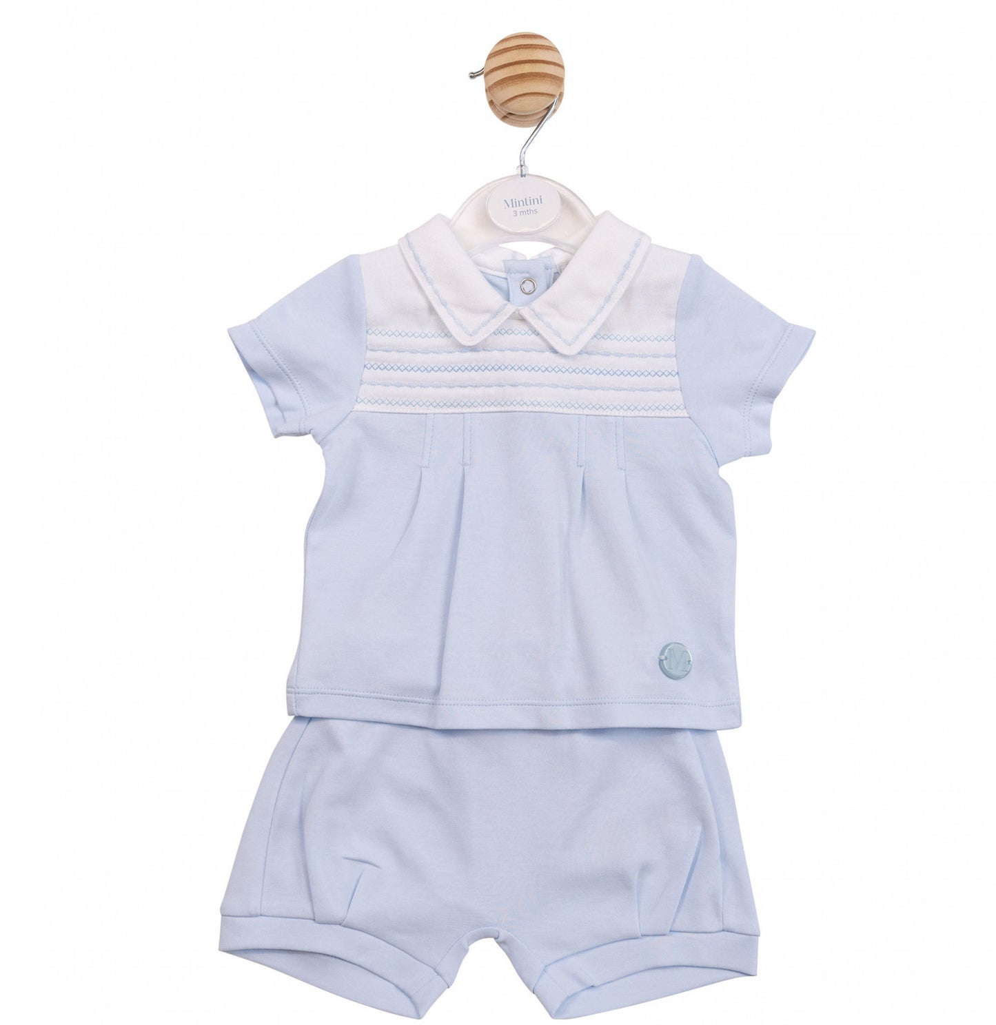 Mintini Baby Boys Embroidered Panel Blue Short Set
