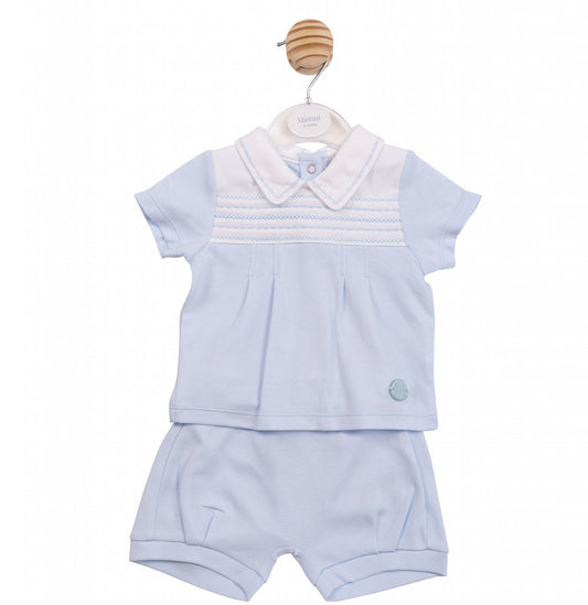 Mintini Baby Boys Embroidered Panel Blue Short Set