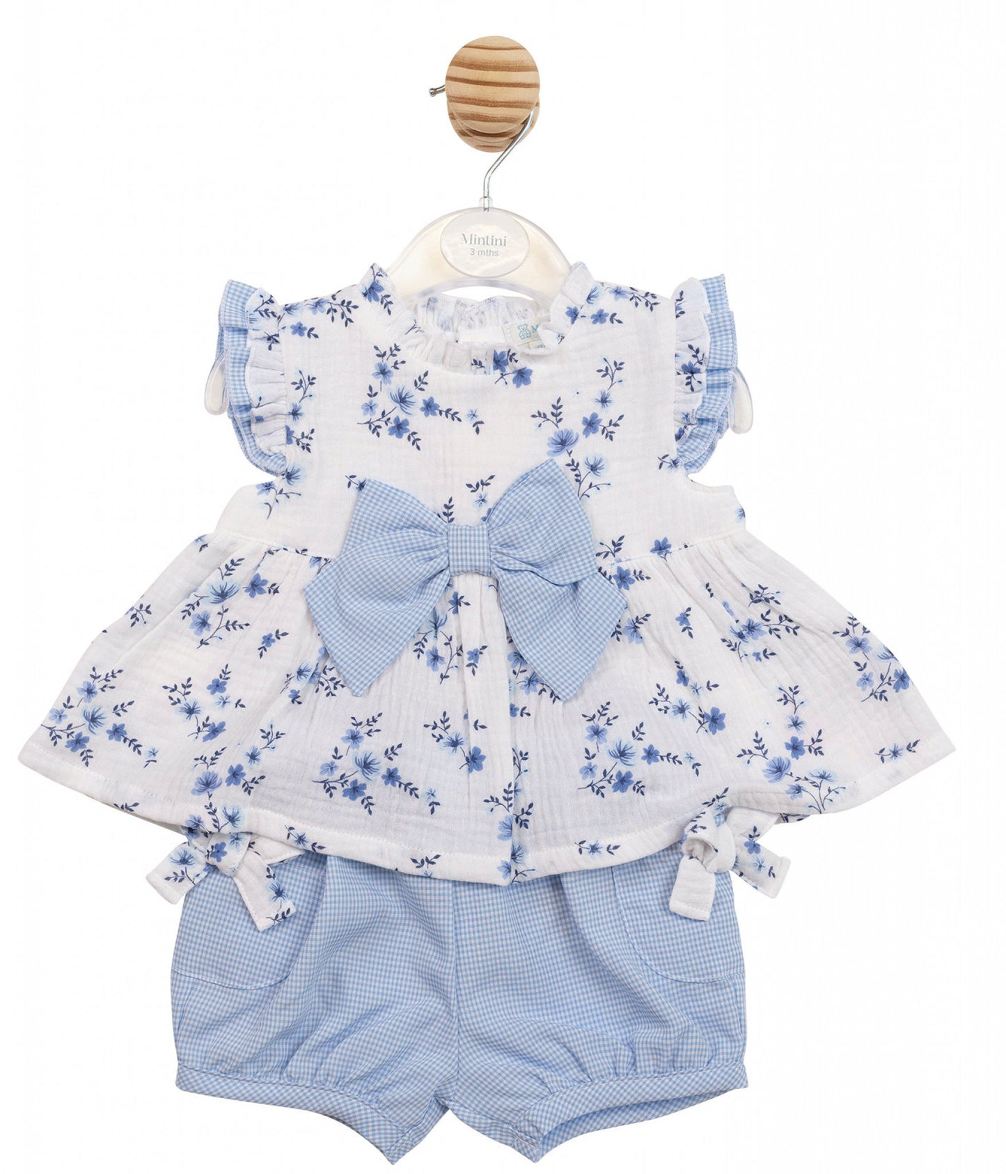 Mintini Floral Bows and Gingham Bloomer Short Set