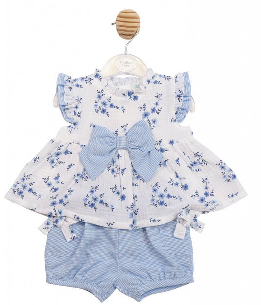 Mintini Floral Bows and Gingham Bloomer Short Set